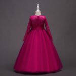 Long sleeve junior bridesmaid dress-fuchsia (2)