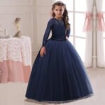 Long sleeve junior bridesmaid dress-navy-blue (2)