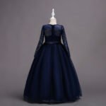 Long sleeve junior bridesmaid dress-navy-blue (3)