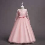 Long sleeve junior bridesmaid dress-pink (2)