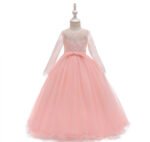 Long sleeve junior bridesmaid dress-pink (4)