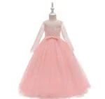 Long sleeve junior bridesmaid dress-pink (4)