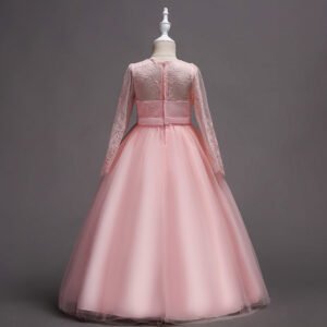 Long sleeve junior bridesmaid dress-pink (6)