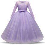 Long sleeve junior bridesmaid dress-purple (1)