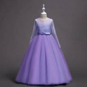 Long sleeve junior bridesmaid dress-purple (1)