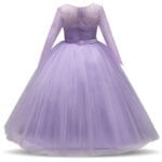 Long sleeve junior bridesmaid dress-purple (2)