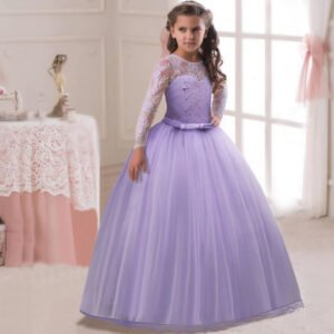 Long sleeve junior bridesmaid dress-purple (3)
