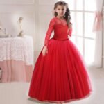 Long sleeve junior bridesmaid dress-red (1)