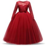 Long sleeve junior bridesmaid dress-red (2)