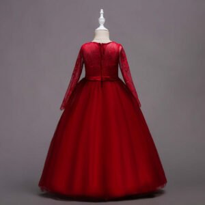 Long sleeve junior bridesmaid dress-red (3)