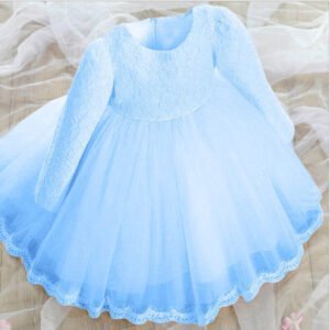 Long sleeve lace baby dress - Blue