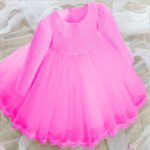 Long sleeve lace baby dress - Dark Pink