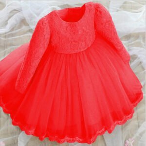 Long sleeve lace baby dress - red