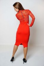 Long sleeve lace top midi dress - Red (6)