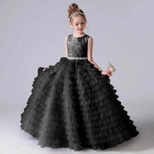 Long tulle flower girl dress-black