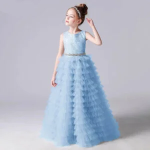 Long tulle flower girl dress-blue (2)