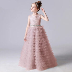 Long tulle flower girl dress-dusty-pink (2)