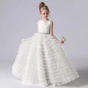 Long tulle flower girl dress - ivory