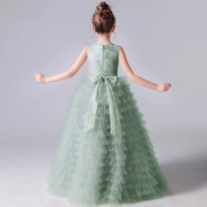 Long tulle flower girl dress - sage-green (8)