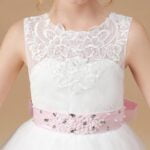 Long white tulle flower girl dress with pink sash (1)