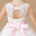 Long white tulle flower girl dress with pink sash (2)