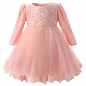 Long sleeve lace baby dress - Pink