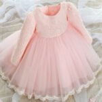 Long sleeve lace baby dress - Pink-Fabulous Bargains Galore