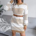 Loose knit jumper dress-white-khaki-brown (4)