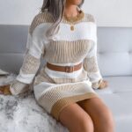 Loose knit jumper dress-white-khaki-brown (6)