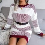 Loose knit jumper dress-white-red (2)