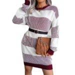 Loose knit jumper dress-white-red (3)