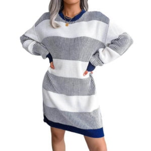 Loose knit jumper dress=white-blue (2)