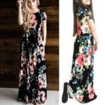 Mummy and me matching floral dresses-short-sleeve-black