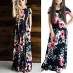 Mummy and me matching floral dresses-short-sleeve-navy-blue