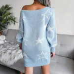 Off one shoulder jumper dress-blue (3) (1)