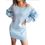 Off one shoulder jumper dress-blue (4) (1)