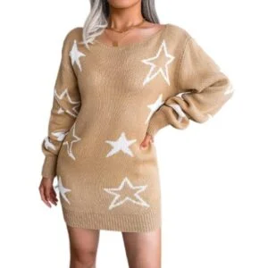 Off one shoulder jumper dress-brown (2)