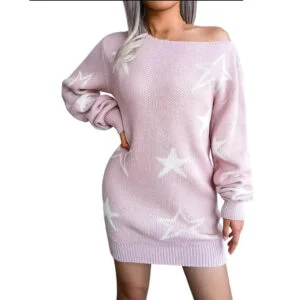 Off one shoulder jumper dress-pink (6) (1)