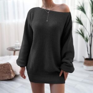 One shoulder knit dress-black (1)