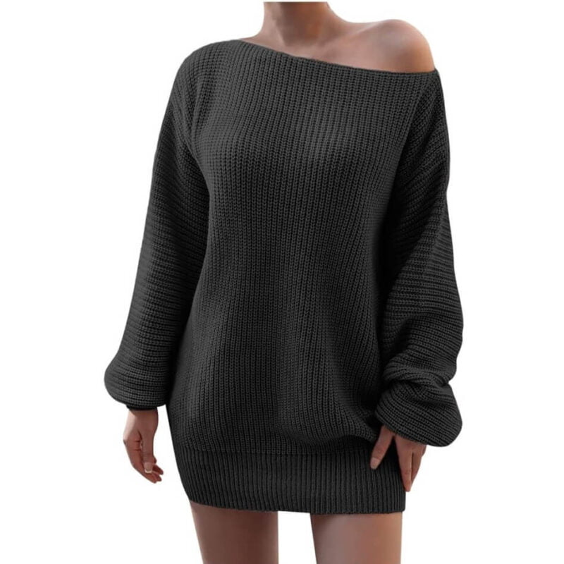 One shoulder knit dress-black (2)