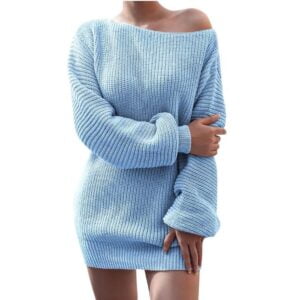 One shoulder knit dress-blue (1)