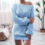 One shoulder knit dress-blue (2)