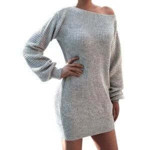 One shoulder knit dress-grey (4)