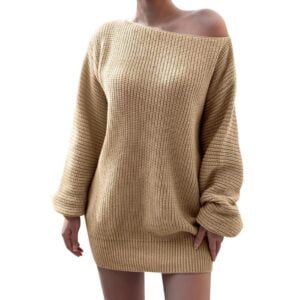 One shoulder knit dress-khaki-brown (2)