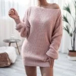 One shoulder knit dress-pink (1)