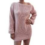 One shoulder knit dress-pink (2)