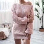 One shoulder knit dress-pink (3)
