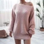 One shoulder knit dress-pink (4)