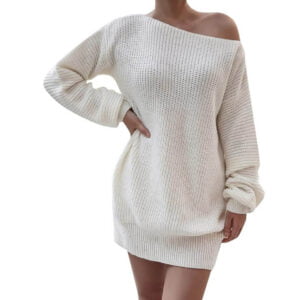 One shoulder knit dress-white (3)