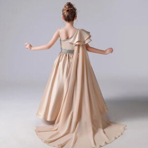 One shoulder satin flower girl dress - Champagne (2)